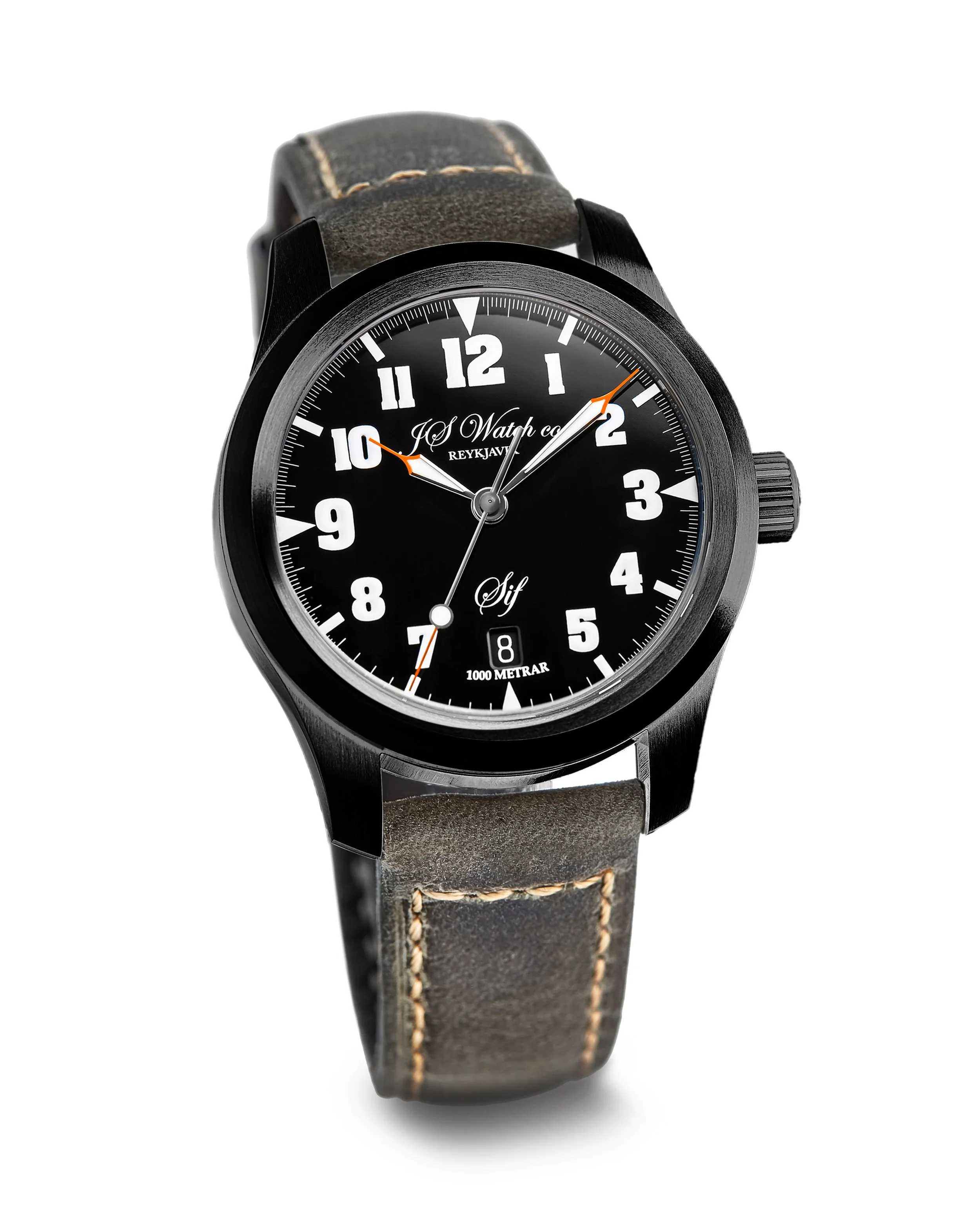 JS Watch Company Reykjavik — Sif NART Orange Hands Black Case